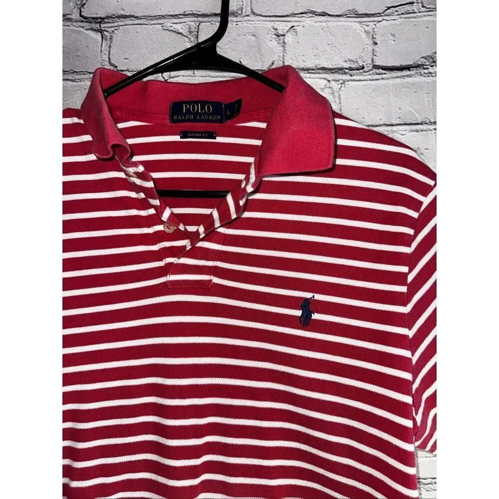 Ralph Lauren Polo Custom Fit Shirt – Men’s Large – Red & White Stripe